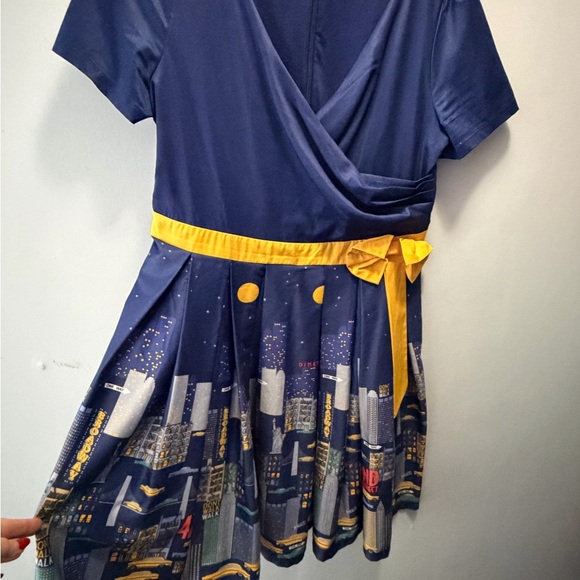 Lindy Bop Dresses & Skirts - LINDY BOP Navy Blue Dress with Yellow NyC Cityscape Design